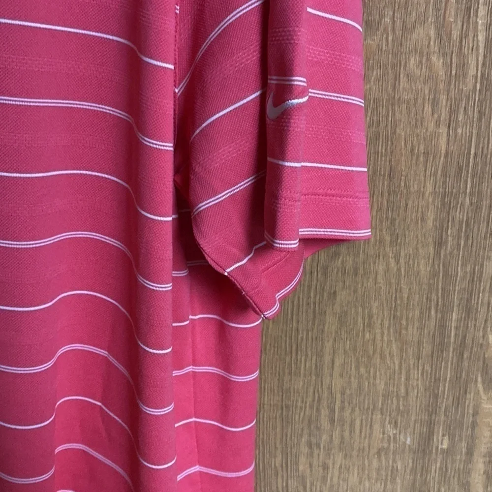 Nike Golf Dri Fit‎ Men’s hot pink white striped breathable polo shirt siz…